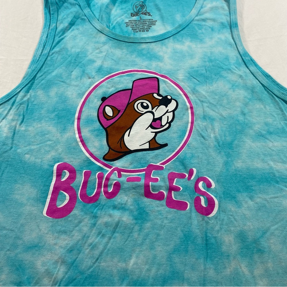 Buc-ee's Shirt Blue Pink Tank Top Summer TieDye Muscle Shirt Women’s Large - Picture 1 of 7